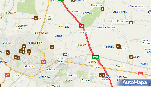 mapa Sieraków gmina Kutno, Sieraków gmina Kutno na mapie Targeo