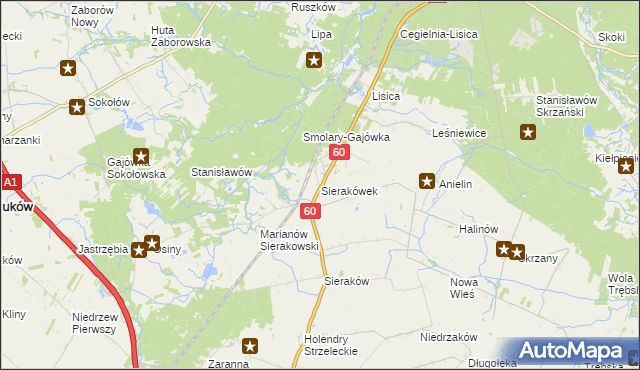 mapa Sierakówek gmina Gostynin, Sierakówek gmina Gostynin na mapie Targeo