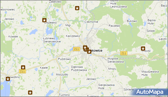 mapa Sierakowice powiat kartuski, Sierakowice powiat kartuski na mapie Targeo