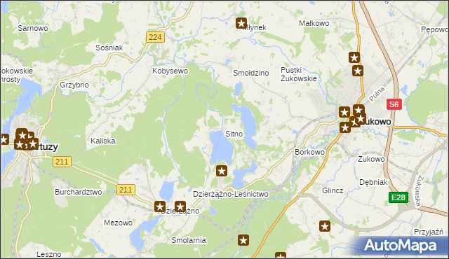 mapa Sitno gmina Kartuzy, Sitno gmina Kartuzy na mapie Targeo