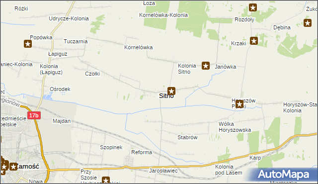 mapa Sitno powiat zamojski, Sitno powiat zamojski na mapie Targeo
