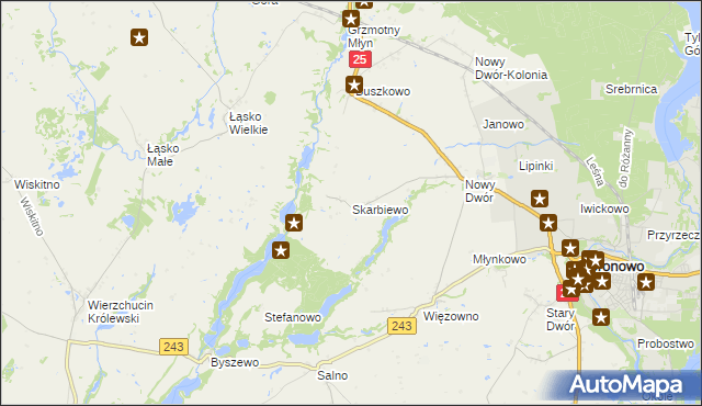 mapa Skarbiewo, Skarbiewo na mapie Targeo