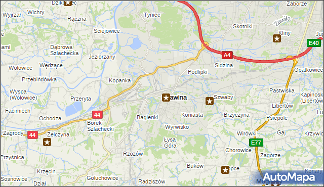 mapa Skawina, Skawina na mapie Targeo