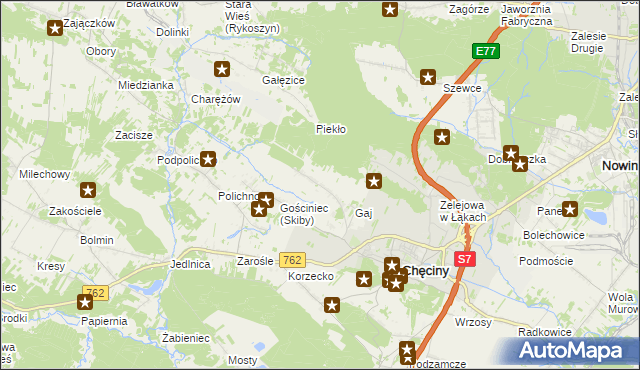 mapa Skiby gmina Chęciny, Skiby gmina Chęciny na mapie Targeo