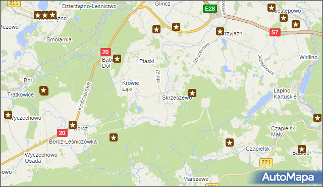 mapa Skrzeszewo gmina Żukowo, Skrzeszewo gmina Żukowo na mapie Targeo