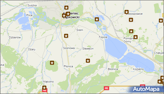 mapa Sławęcin gmina Kamieniec Ząbkowicki, Sławęcin gmina Kamieniec Ząbkowicki na mapie Targeo