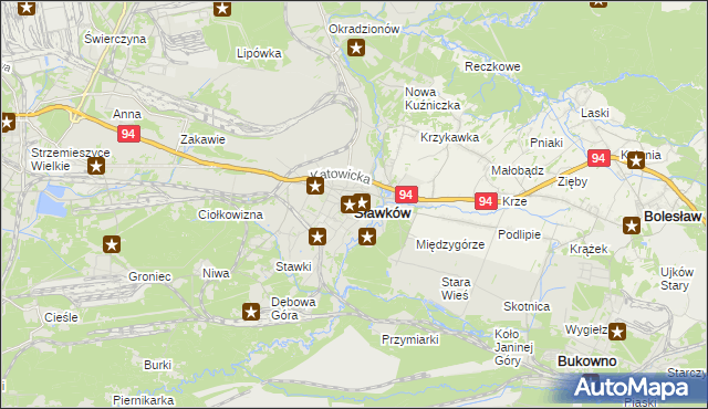 mapa Sławków powiat będziński, Sławków powiat będziński na mapie Targeo
