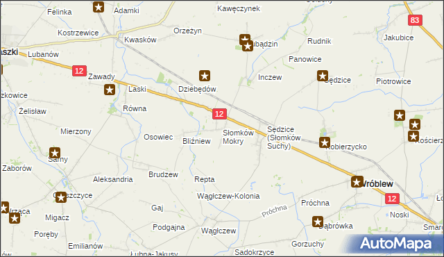mapa Słomków Mokry, Słomków Mokry na mapie Targeo