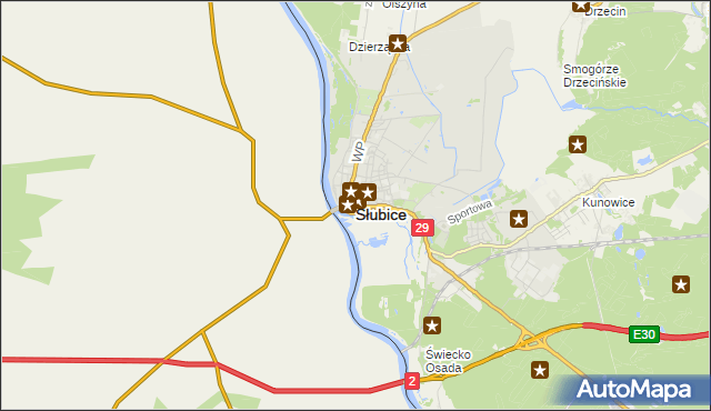 mapa Słubice, Słubice na mapie Targeo