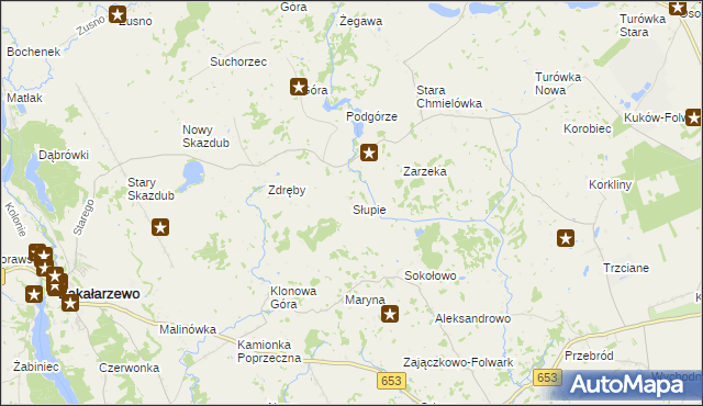 mapa Słupie gmina Bakałarzewo, Słupie gmina Bakałarzewo na mapie Targeo