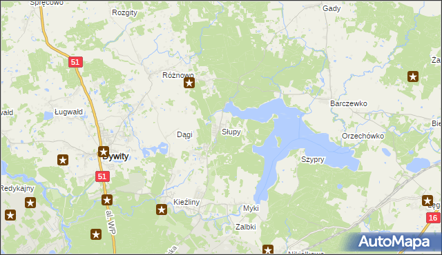 mapa Słupy gmina Dywity, Słupy gmina Dywity na mapie Targeo