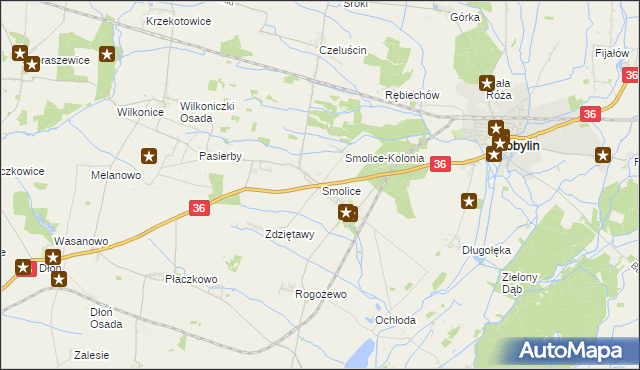 mapa Smolice gmina Kobylin, Smolice gmina Kobylin na mapie Targeo