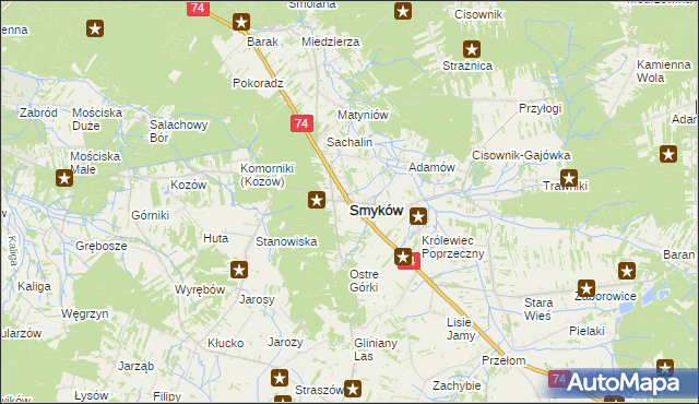 mapa Smyków powiat konecki, Smyków powiat konecki na mapie Targeo