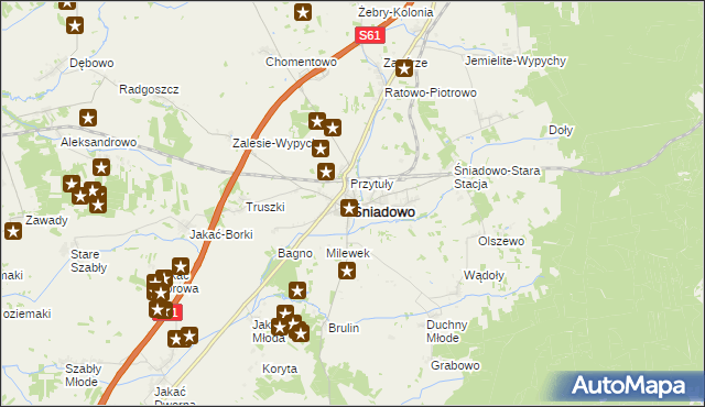 mapa Śniadowo powiat łomżyński, Śniadowo powiat łomżyński na mapie Targeo