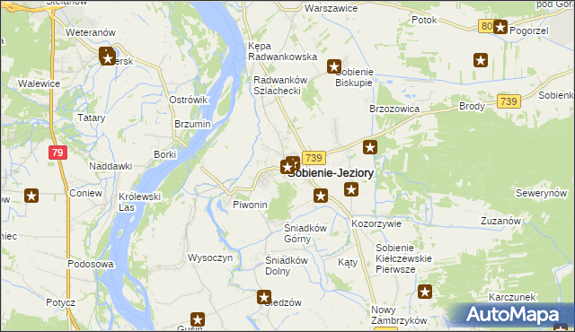 mapa Sobienie-Jeziory, Sobienie-Jeziory na mapie Targeo