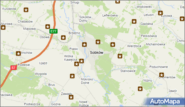 mapa Sobków powiat jędrzejowski, Sobków powiat jędrzejowski na mapie Targeo