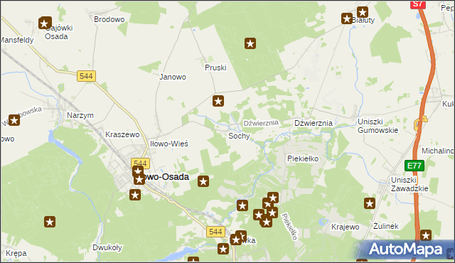 mapa Sochy gmina Iłowo-Osada, Sochy gmina Iłowo-Osada na mapie Targeo