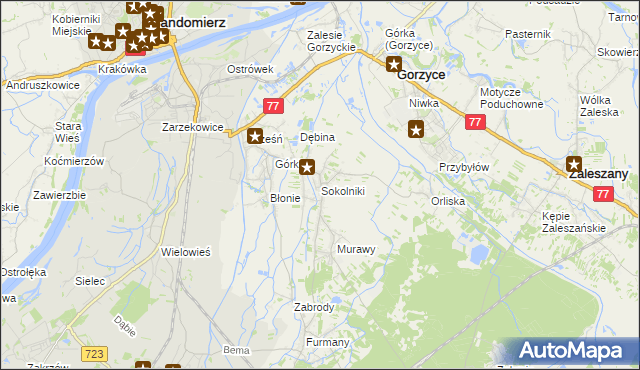 mapa Sokolniki gmina Gorzyce, Sokolniki gmina Gorzyce na mapie Targeo