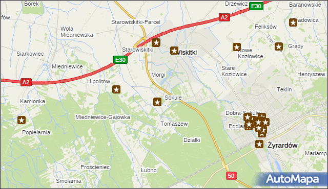 mapa Sokule gmina Wiskitki, Sokule gmina Wiskitki na mapie Targeo