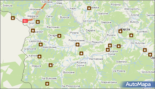mapa Sól gmina Rajcza, Sól gmina Rajcza na mapie Targeo
