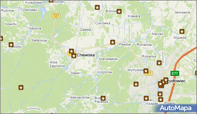 mapa Stanisławów gmina Chlewiska, Stanisławów gmina Chlewiska na mapie Targeo