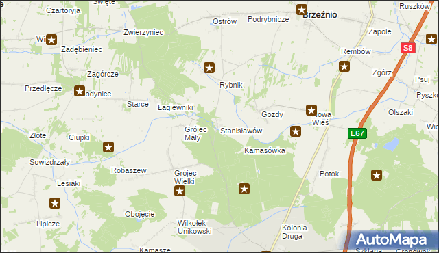 mapa Stanisławów gmina Złoczew, Stanisławów gmina Złoczew na mapie Targeo