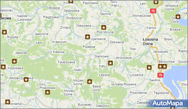 mapa Stańkowa gmina Łososina Dolna, Stańkowa gmina Łososina Dolna na mapie Targeo