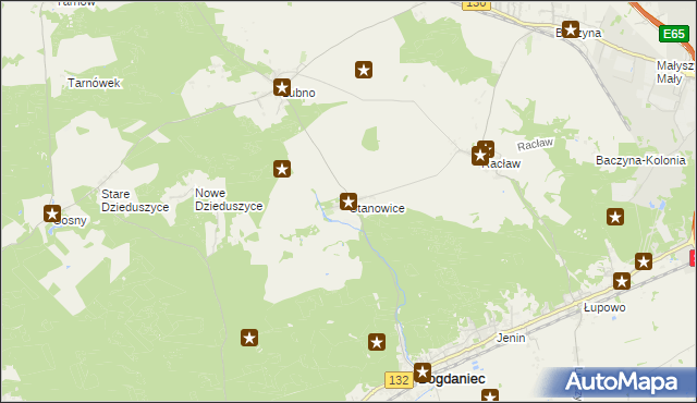 mapa Stanowice gmina Bogdaniec, Stanowice gmina Bogdaniec na mapie Targeo