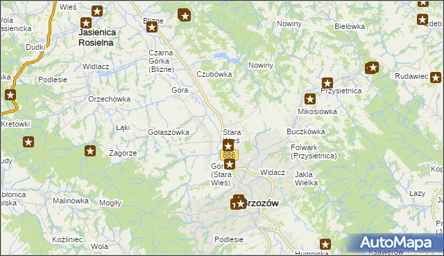 mapa Stara Wieś gmina Brzozów, Stara Wieś gmina Brzozów na mapie Targeo