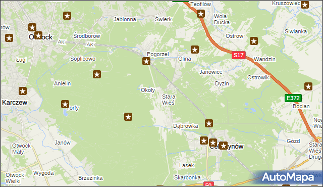 mapa Stara Wieś gmina Celestynów, Stara Wieś gmina Celestynów na mapie Targeo