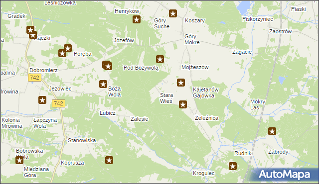 mapa Stara Wieś gmina Przedbórz, Stara Wieś gmina Przedbórz na mapie Targeo