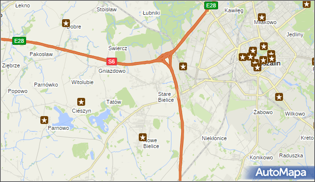 mapa Stare Bielice gmina Biesiekierz, Stare Bielice gmina Biesiekierz na mapie Targeo