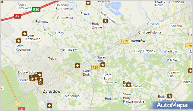 mapa Stare Budy gmina Jaktorów, Stare Budy gmina Jaktorów na mapie Targeo