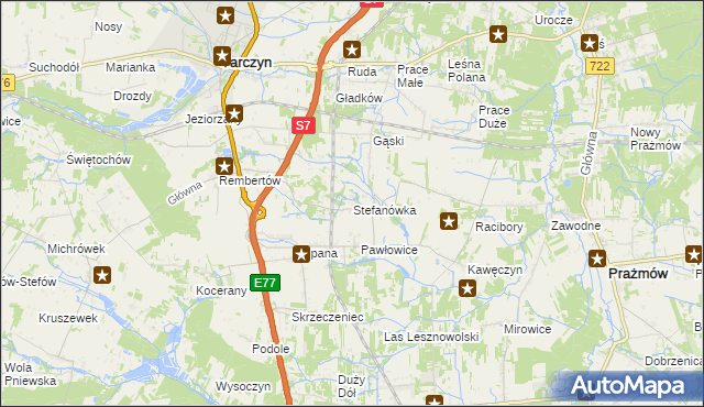 mapa Stefanówka gmina Tarczyn, Stefanówka gmina Tarczyn na mapie Targeo