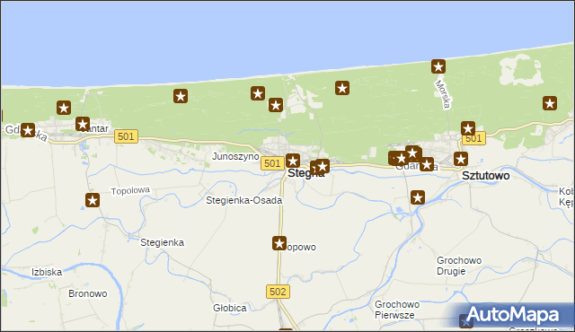 mapa Stegna powiat nowodworski, Stegna powiat nowodworski na mapie Targeo