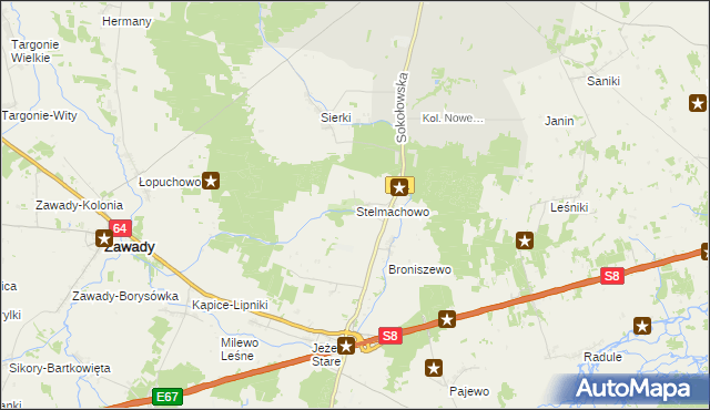 mapa Stelmachowo gmina Tykocin, Stelmachowo gmina Tykocin na mapie Targeo