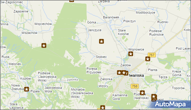 mapa Stobiec gmina Iwaniska, Stobiec gmina Iwaniska na mapie Targeo