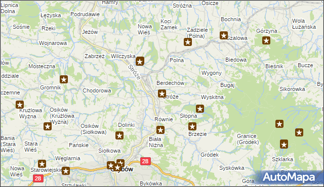 mapa Stróże gmina Grybów, Stróże gmina Grybów na mapie Targeo