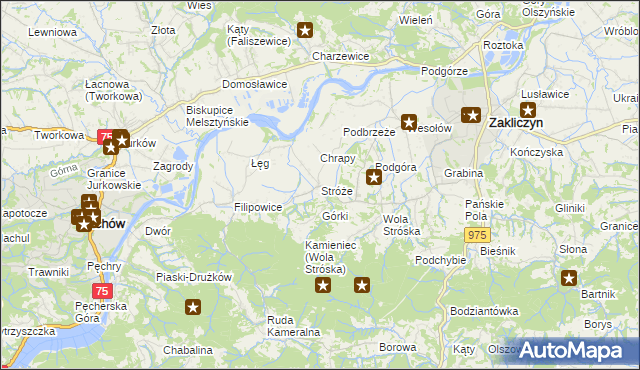 mapa Stróże gmina Zakliczyn, Stróże gmina Zakliczyn na mapie Targeo