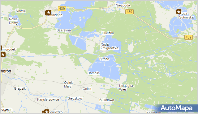 mapa Stróże gmina Żmigród, Stróże gmina Żmigród na mapie Targeo