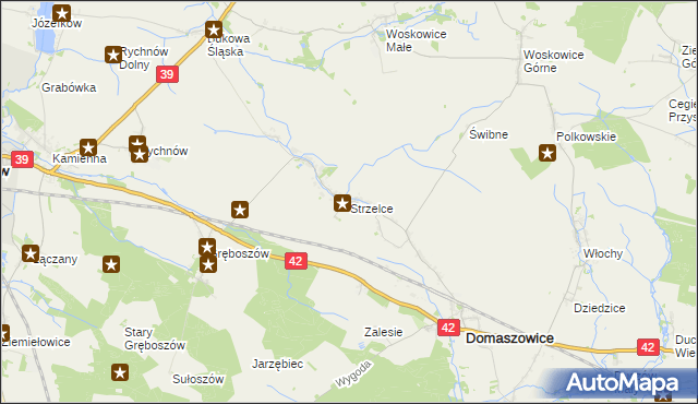 mapa Strzelce gmina Domaszowice, Strzelce gmina Domaszowice na mapie Targeo