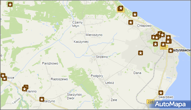 mapa Strzelno gmina Puck, Strzelno gmina Puck na mapie Targeo