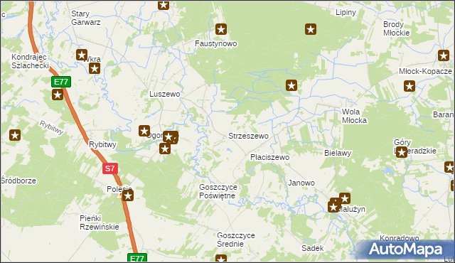 mapa Strzeszewo gmina Glinojeck, Strzeszewo gmina Glinojeck na mapie Targeo