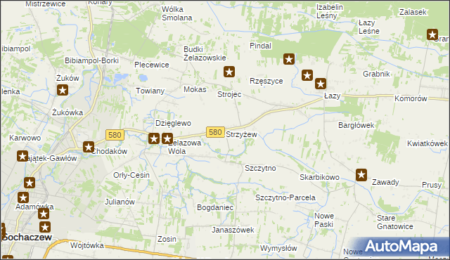 mapa Strzyżew gmina Kampinos, Strzyżew gmina Kampinos na mapie Targeo