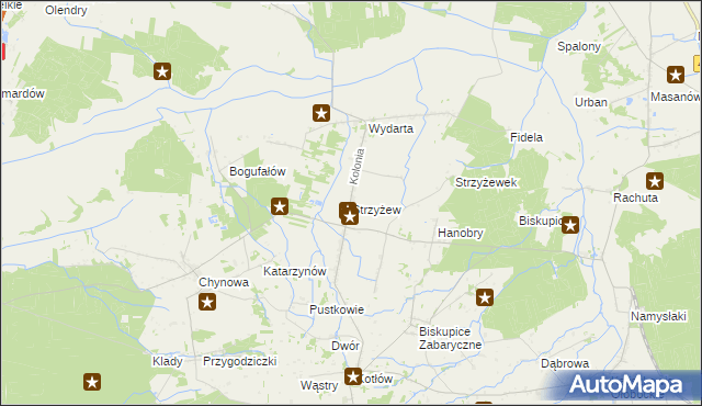 mapa Strzyżew gmina Sieroszewice, Strzyżew gmina Sieroszewice na mapie Targeo