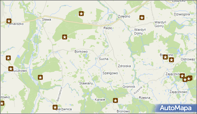 mapa Sucha gmina Połczyn-Zdrój, Sucha gmina Połczyn-Zdrój na mapie Targeo