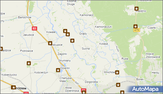 mapa Sucha gmina Sieradz, Sucha gmina Sieradz na mapie Targeo