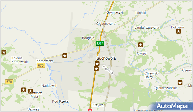 mapa Suchowola powiat sokólski, Suchowola powiat sokólski na mapie Targeo