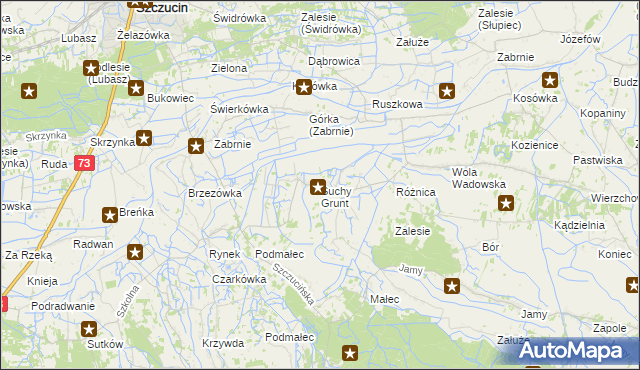 mapa Suchy Grunt gmina Szczucin, Suchy Grunt gmina Szczucin na mapie Targeo