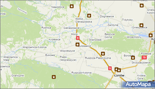 mapa Sulisławice gmina Łoniów, Sulisławice gmina Łoniów na mapie Targeo